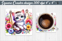 Square Coaster | Animals on swings | Baby animals Product Image 1