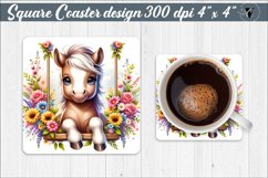 Square Coaster | Animals on swings | Baby animals Product Image 1