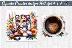 Square Coaster | Animals on swings | Baby animals Product Image 1