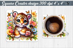 Square Coaster | Animals on swings | Baby animals Product Image 1