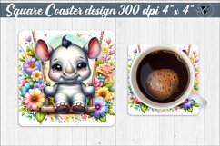 Square Coaster | Animals on swings | Baby animals Product Image 1