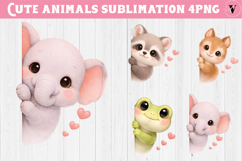 Cute Animals Peeking Cliparts | Valentines day animals Product Image 1