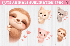 Cute Animals Peeking Cliparts | Valentines day animals Product Image 1