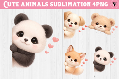 Cute Animals Peeking Cliparts | Valentines day animals Product Image 1