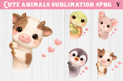Cute Animals Peeking Cliparts | Valentines day animals Product Image 1