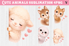 Cute Animals Peeking Cliparts | Valentines day animals Product Image 1