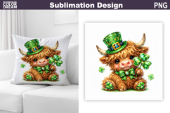 St. Patrick's Day Pillow | Lucky Highland Cow Clover Product Image 1