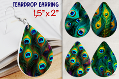 Earring Sublimation Teardrop, peacock feather print Product Image 1