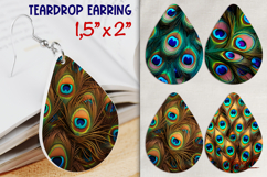 Earring Sublimation Teardrop, peacock feather print Product Image 1