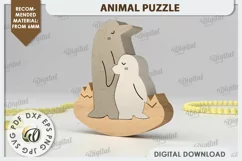 Penguins Puzzle Laser Cut. Animal Family Puzzle SVG Design Product Image 1