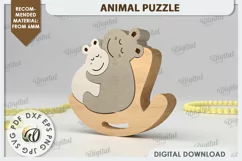 Hippo Puzzle Laser Cut. Animal Family Puzzle SVG Design Product Image 1