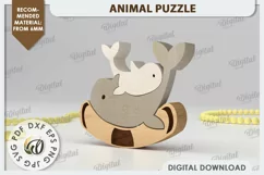 Whales Puzzle Laser Cut. Animal Family Puzzle SVG Design Product Image 1