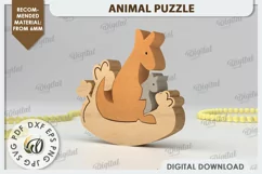 Kangaroo Puzzle Laser Cut. Animal Family Puzzle SVG Design Product Image 1