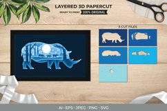 3D Shadowbox Rhino Walking with The Family in The Forest Product Image 1