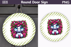 Horse Floral Door Sign | Round Sublimation PNG Product Image 1