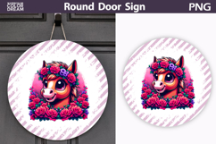 Horse Floral Door Sign | Round Sublimation PNG Product Image 1