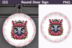 Zebra Floral Door Sign | Round Sublimation PNG Product Image 1
