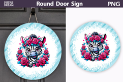 Zebra Floral Door Sign | Round Sublimation PNG Product Image 1