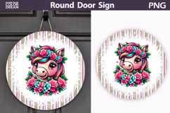 Horse Floral Door Sign | Round Sublimation PNG Product Image 1