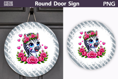 Zebra Floral Door Sign | Round Sublimation PNG Product Image 1