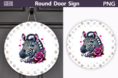 Zebra Floral Door Sign | Round Sublimation PNG Product Image 1