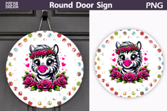 Zebra Floral Door Sign | Round Sublimation PNG Product Image 1