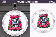 Zebra Floral Door Sign | Round Sublimation PNG Product Image 1