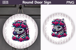 Zebra Floral Door Sign | Round Sublimation PNG Product Image 1