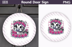 Zebra Floral Door Sign | Round Sublimation PNG Product Image 1