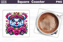Animal Flowers Square Coaster | Bear Floral Sublimation Product Image 1