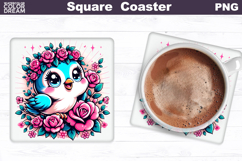 Animal Flowers Square Coaster | Bird Floral Sublimation Product Image 1