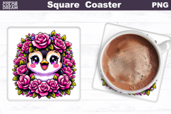 Animal Flowers Square Coaster | Bird Floral Sublimation Product Image 1