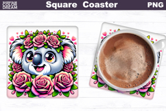 Animal Flowers Square Coaster | Koala Roses Sublimation Product Image 1
