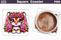Animal Flowers Square Coaster | Tiger Roses Sublimation Product Image 1