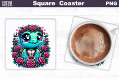 Animal Flowers Square Coaster | Turtle Roses Sublimation Product Image 1