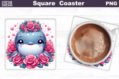 Animal Flowers Square Coaster | Whale Roses Sublimation Product Image 1