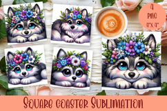 Summer watercolor funny animal - Animal square coaster Product Image 1
