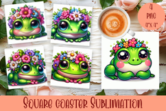 Summer watercolor funny animal - Animal square coaster Product Image 1