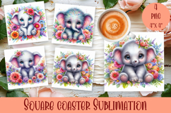 Summer watercolor funny animal - Animal square coaster Product Image 1