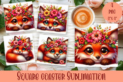 Summer watercolor funny animal - Animal square coaster Product Image 1