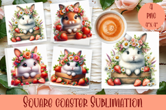 Summer watercolor funny animal - Animal square coaster Product Image 1
