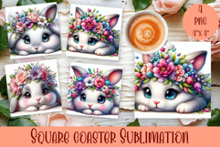 Summer watercolor funny animal - Animal square coaster Product Image 1