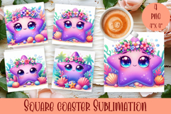 Summer watercolor funny animal - Animal square coaster Product Image 1