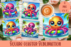 Summer watercolor funny animal - Animal square coaster Product Image 1