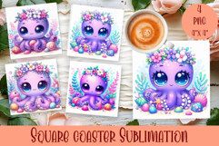 Summer watercolor funny animal - Animal square coaster Product Image 1