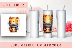 Watercolor Cute tiger Tumbler Wrap 20 oz Product Image 1