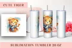Watercolor Cute tiger Tumbler Wrap 20 oz Product Image 1
