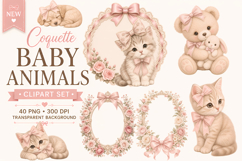Coquette Baby Animals with pink bows clipart bundle Product Image 1