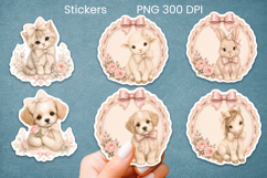 Coquette cute baby animal pink bows sticker printable PNG Product Image 1