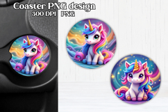Cute animal car coaster | Rainbow unicorn round coaster PNG Product Image 1